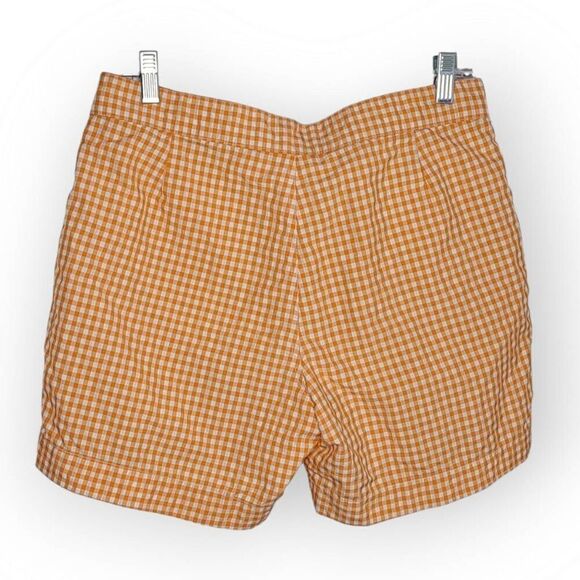 VENISSAC Men’s Swim Trunk Shorts Beach Luxury Travel Orange White Gingham Print - Picture 3 of 5